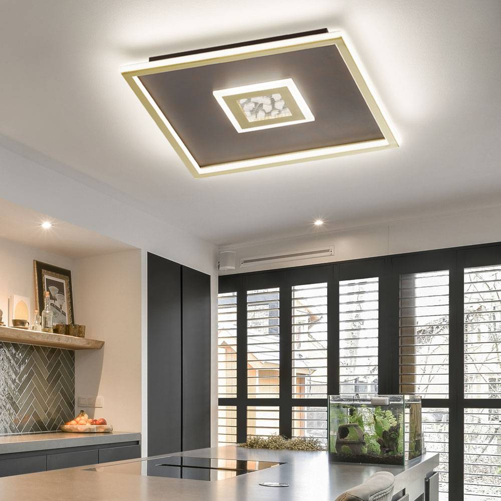 LED Deckenleuchte flach Deckenpanel Wohnzimmer rostfarben Deckenlampe dimmbar Landhaus, Metall, 56,5W 4000Lm warmweiß, LxBxH 50x50x6 cm