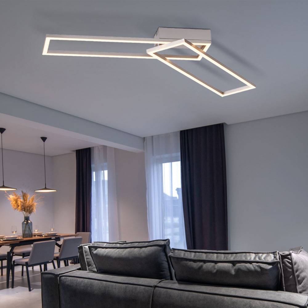 Deckenlampe Wohnzimmerleuchte Designlampe LED Deckenleuchte, dimmbar 3 Stufen, bewegliche Elemente, silber, 2x 15,1W 1900lm 3000K, LxBxH 92,4x22x7cm