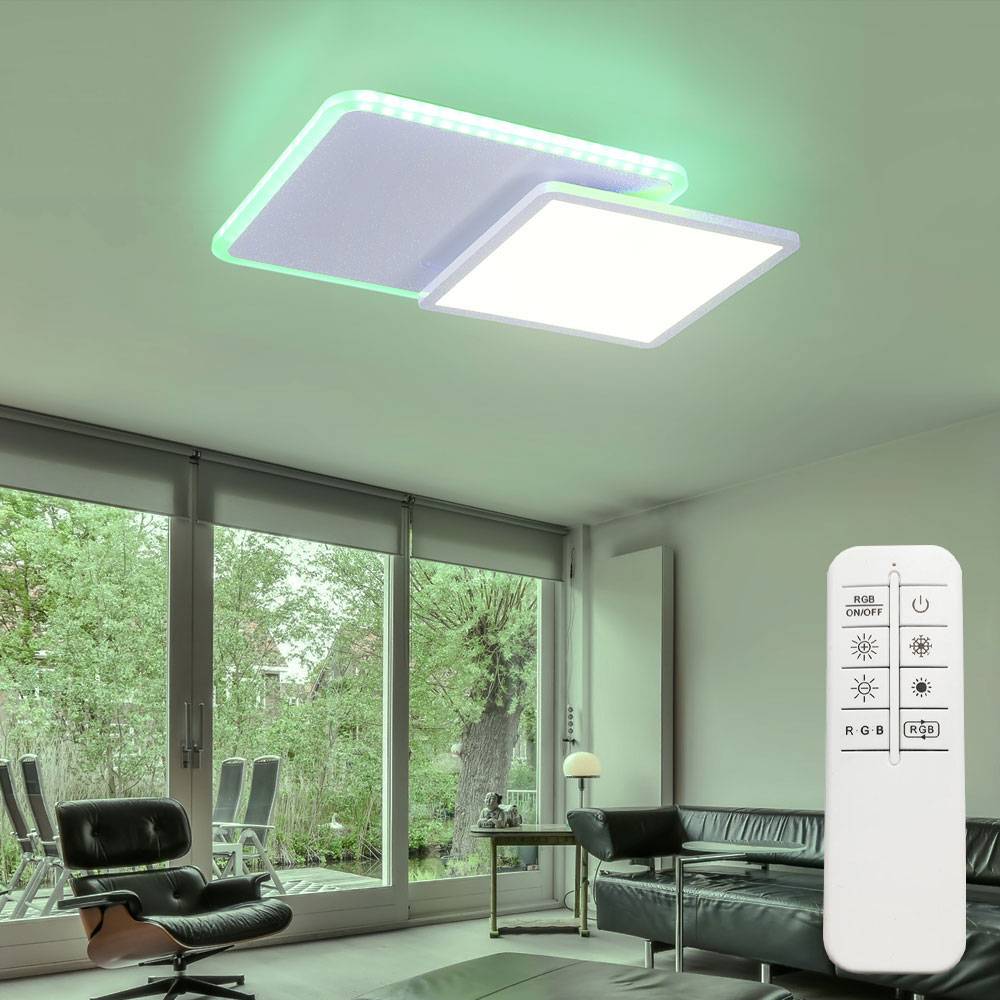 LED Deckenleuchte Farbwechsel rechteckig Deckenlampe dimmbar mit Fernbedienung RGB Deckenlampe, CCT, Backlight, schwenkbar, 22W 1200Lm, LxBxH