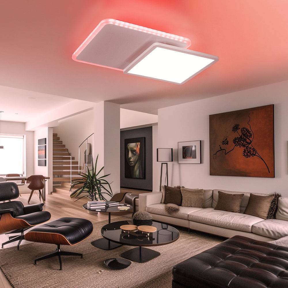 LED Deckenleuchte Farbwechsel rechteckig Deckenlampe dimmbar mit Fernbedienung RGB Deckenlampe, CCT, Backlight, schwenkbar, 22W 1200Lm, LxBxH