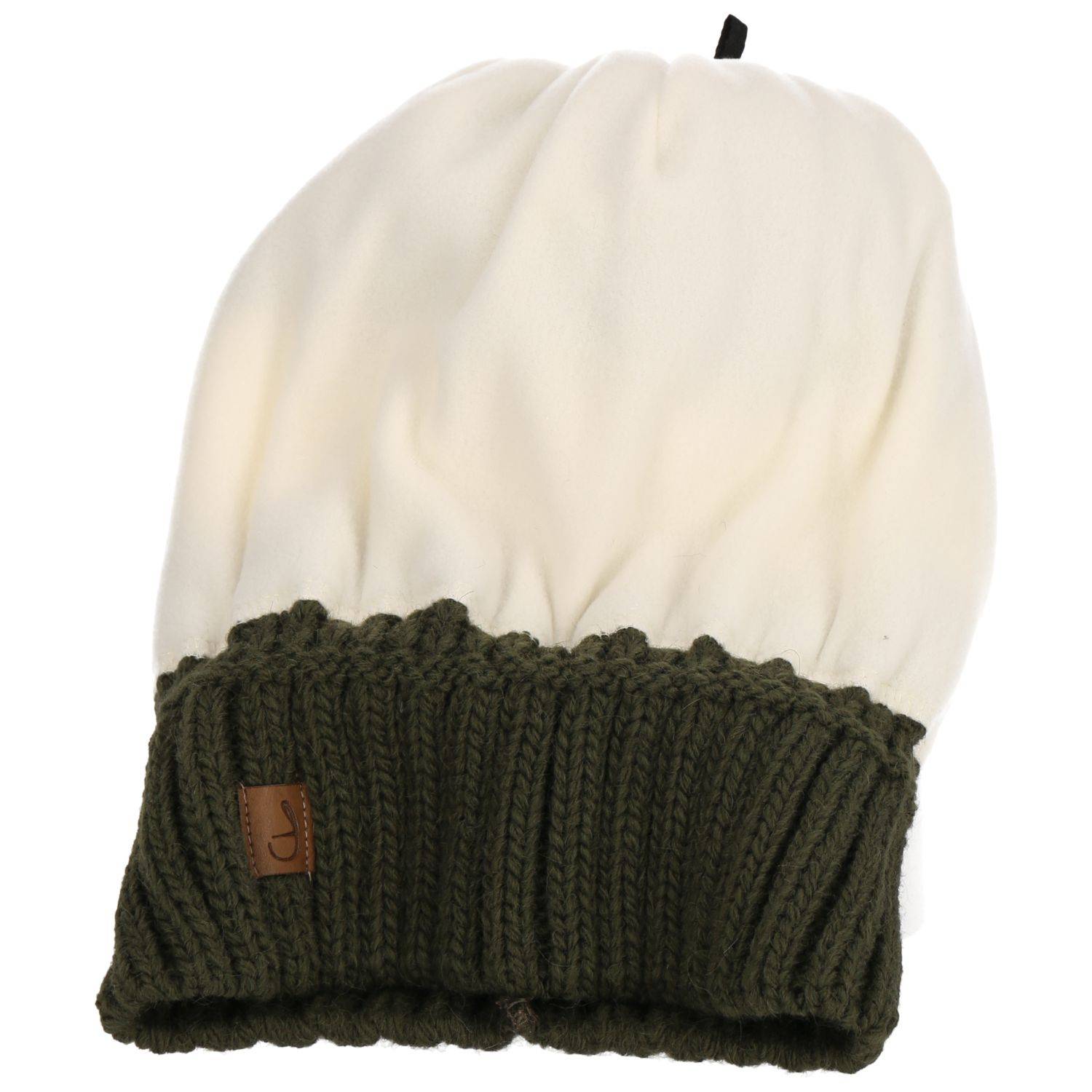 Faera Wintermütze warm gefüttert mit Kunstfell Bommel-Mütze Winter Damen Herren Grün/Grau