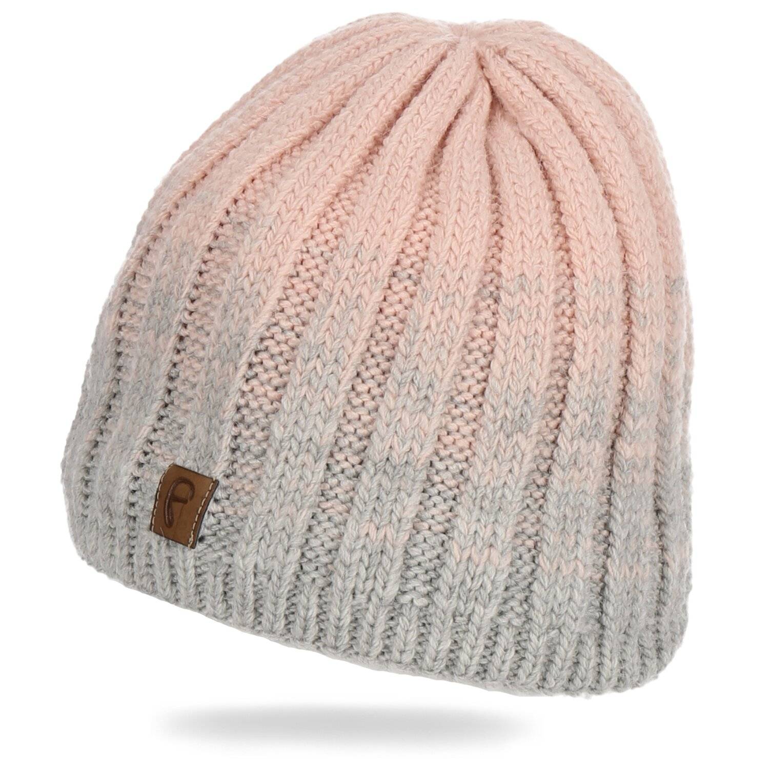 Wintermütze weicher Warmer Beanie Mütze Strickmütze Herren Damen Unisex Pink-Grau