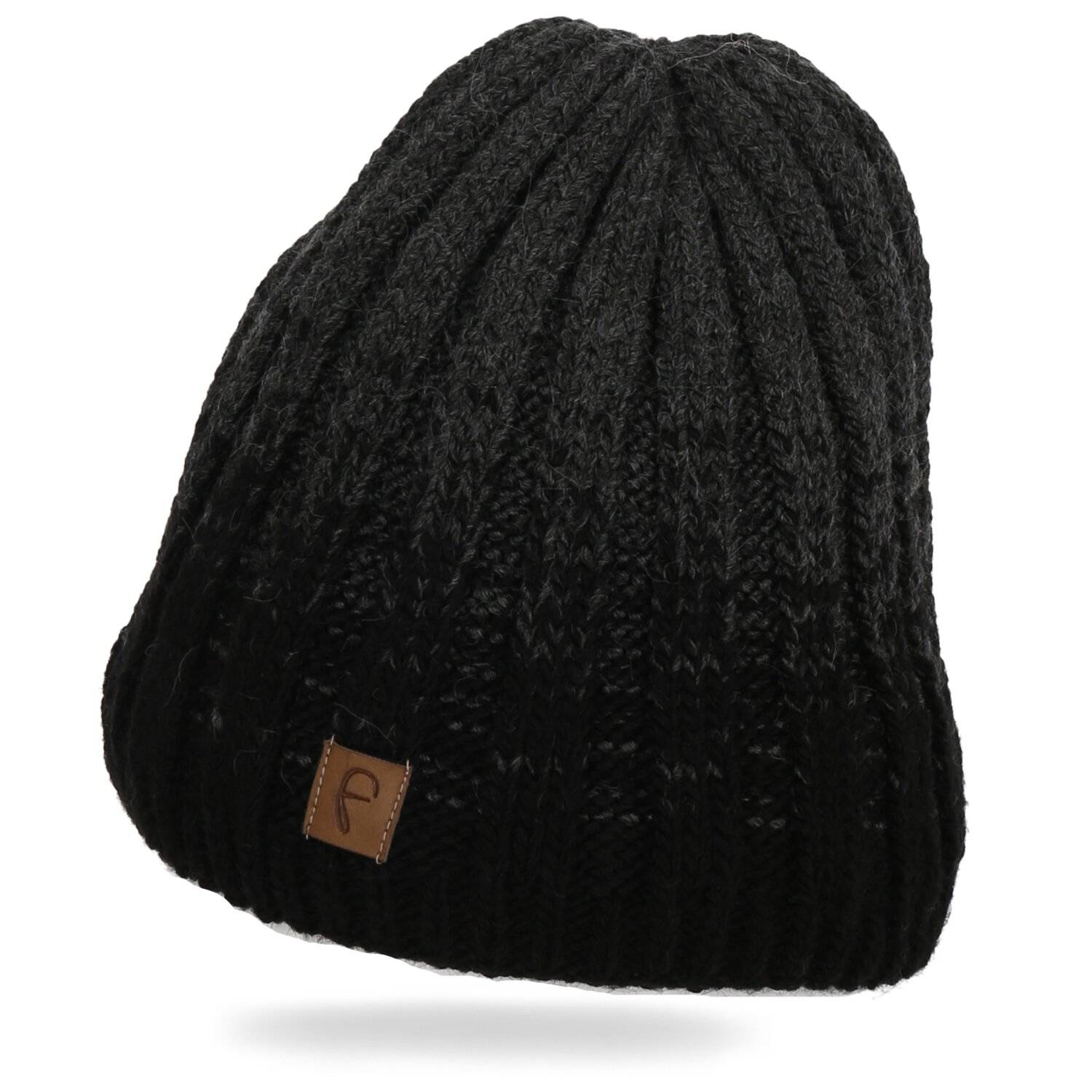Wintermütze weicher Warmer Beanie Mütze Strickmütze Herren Damen Unisex Grau-Schwarz