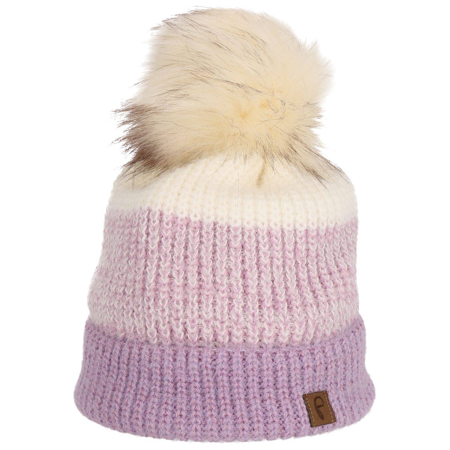Faera Wintermütze warm gefüttert mit Kunstfell Bommel-Mütze Winter Damen Herren Lila