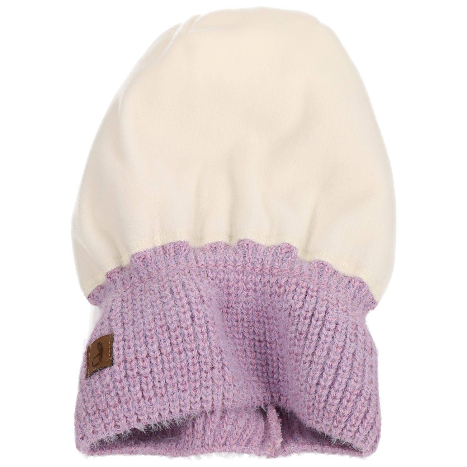 Faera Wintermütze warm gefüttert mit Kunstfell Bommel-Mütze Winter Damen Herren Lila