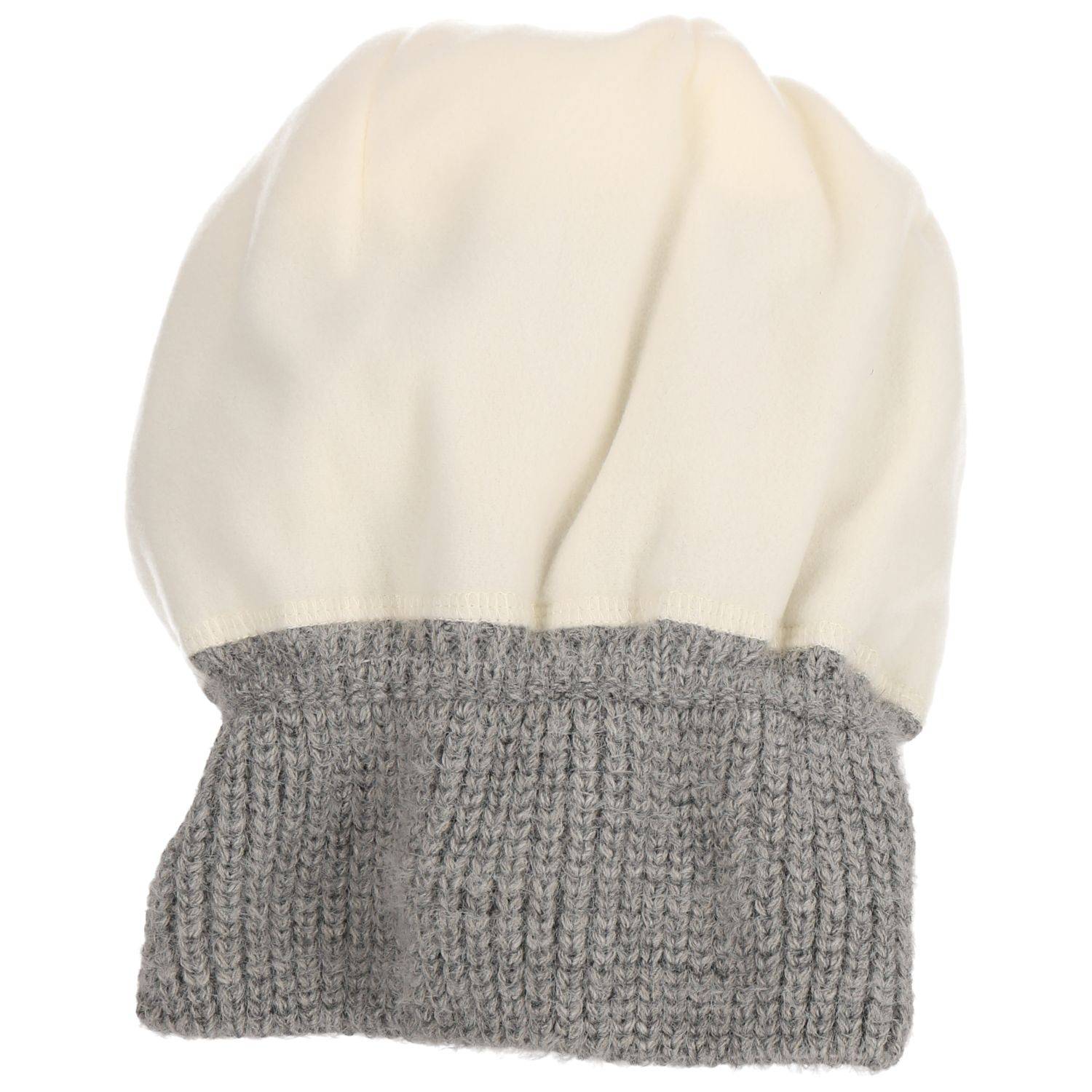 Faera Wintermütze warm gefüttert mit Kunstfell Bommel-Mütze Winter Damen Herren Grau/Weiß