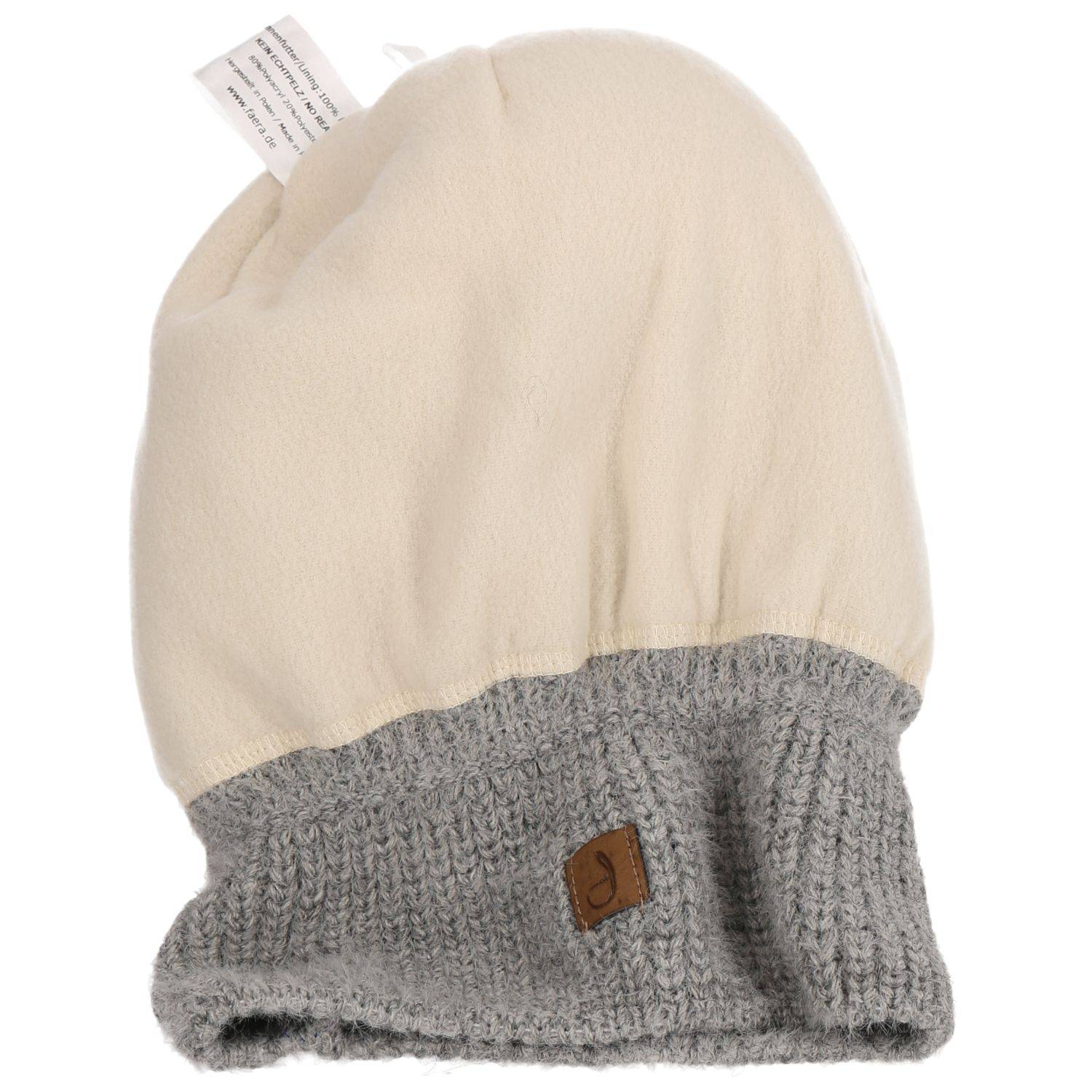 Faera Wintermütze warm gefüttert mit Kunstfell Bommel-Mütze Winter Damen Herren Grau/Rosa