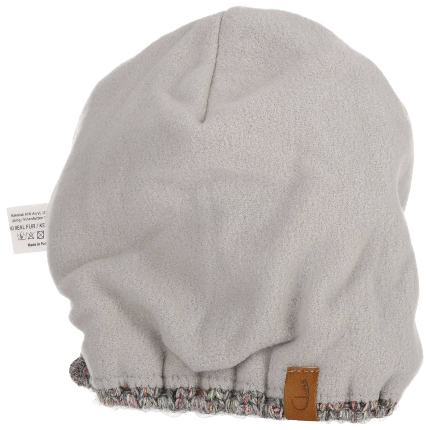 Faera Wintermütze warm gefüttert mit Kunstfell Bommel-Mütze Winter Damen Herren Grau