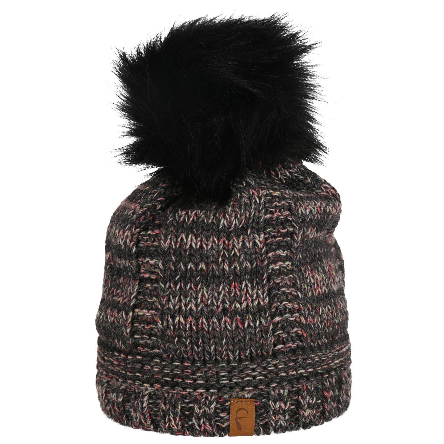 Faera Wintermütze warm gefüttert mit Kunstfell Bommel-Mütze Winter Damen Herren Anthrazit