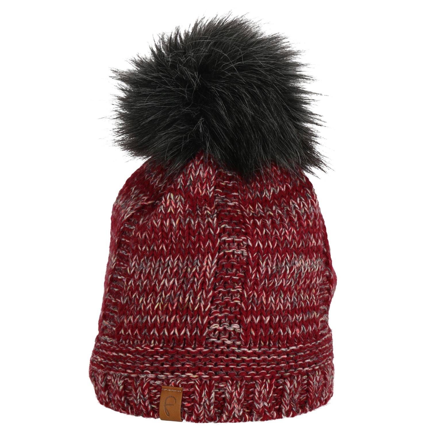 Faera Wintermütze warm gefüttert mit Kunstfell Bommel-Mütze Winter Damen Herren Rot