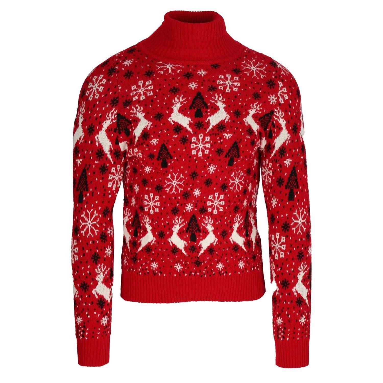 Herren Strickpullover Rollkragen Pullover Sweater Winter Pulli Weihnachten Warm L Rot