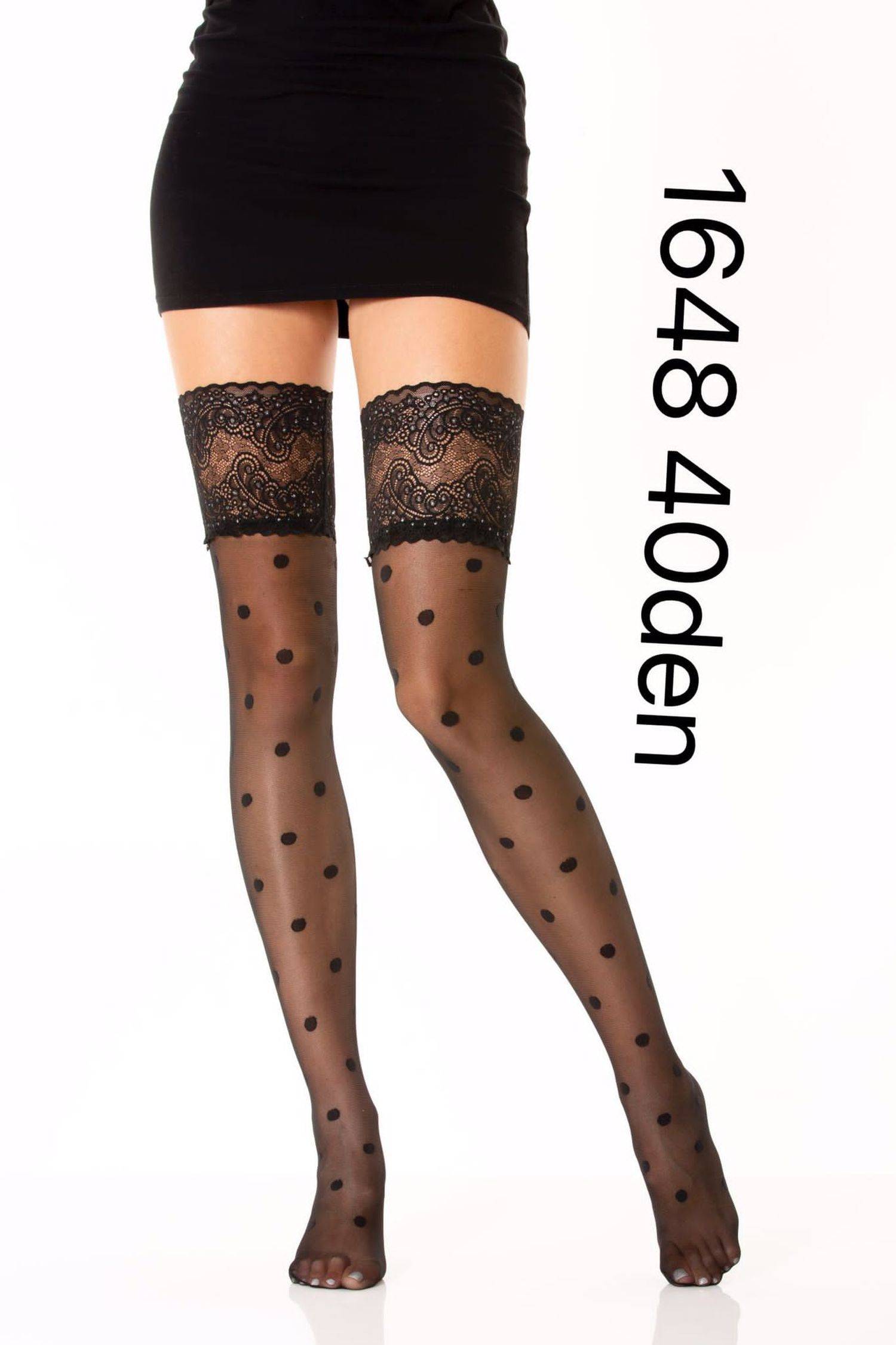 Damen Strumpfhose mit Overknees Optik 40 DEN für Frauen schwarz L/XL