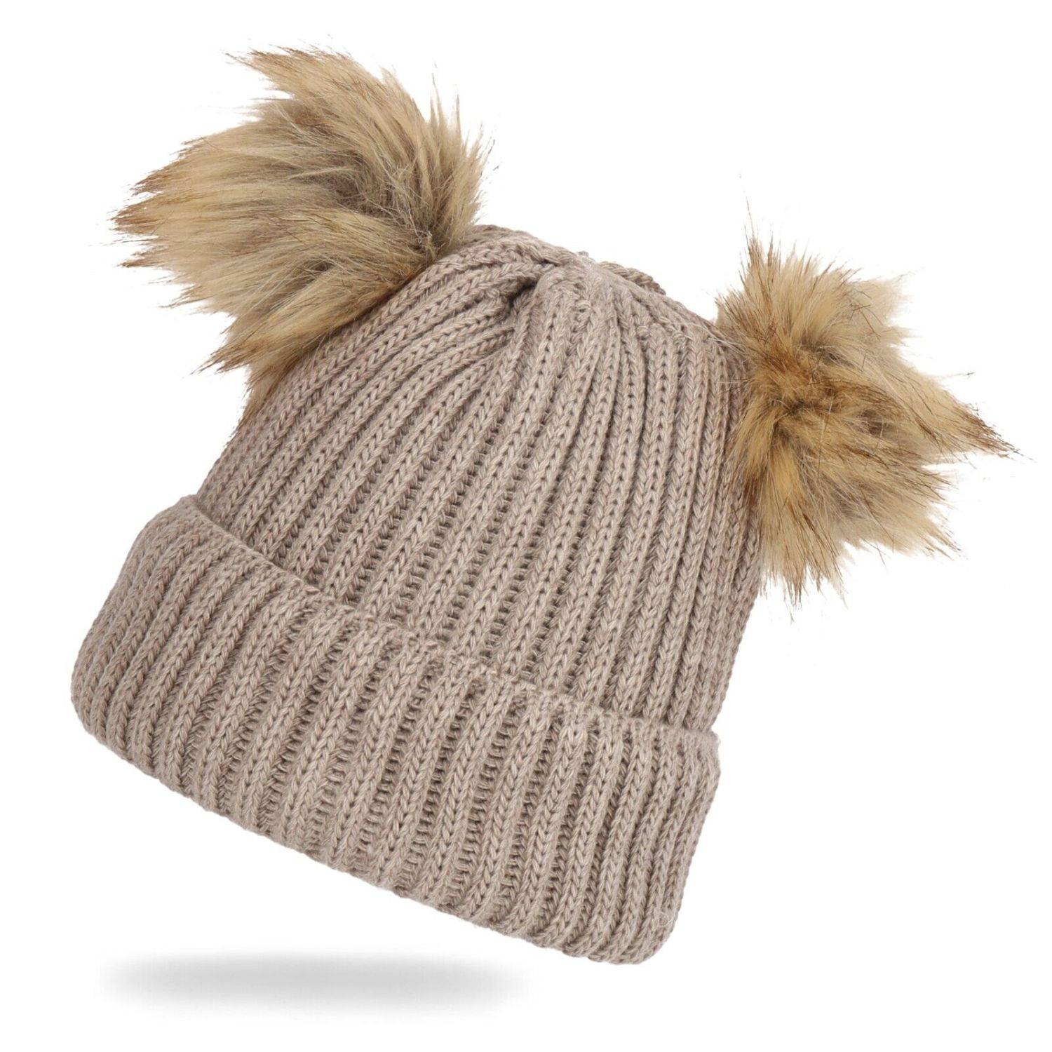 Wintermütze weicher Warmer Bommelmütze Strickmütze Herren Damen Unisex Beige