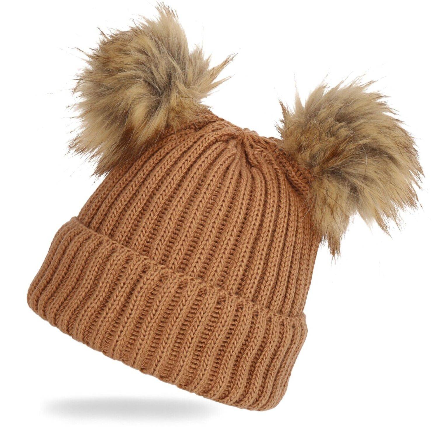Wintermütze weicher Warmer Bommelmütze Strickmütze Herren Damen Unisex Braun