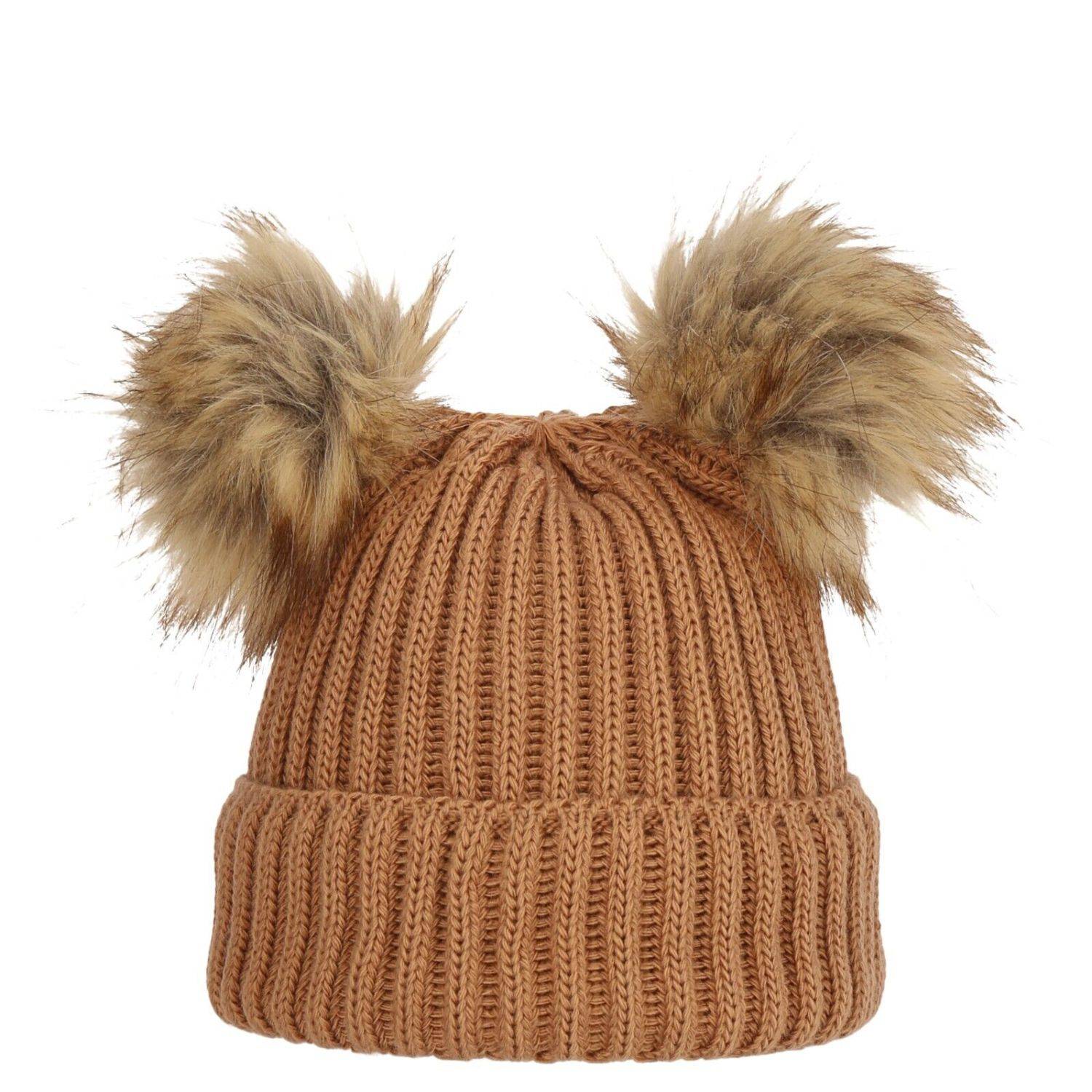 Wintermütze weicher Warmer Bommelmütze Strickmütze Herren Damen Unisex Braun