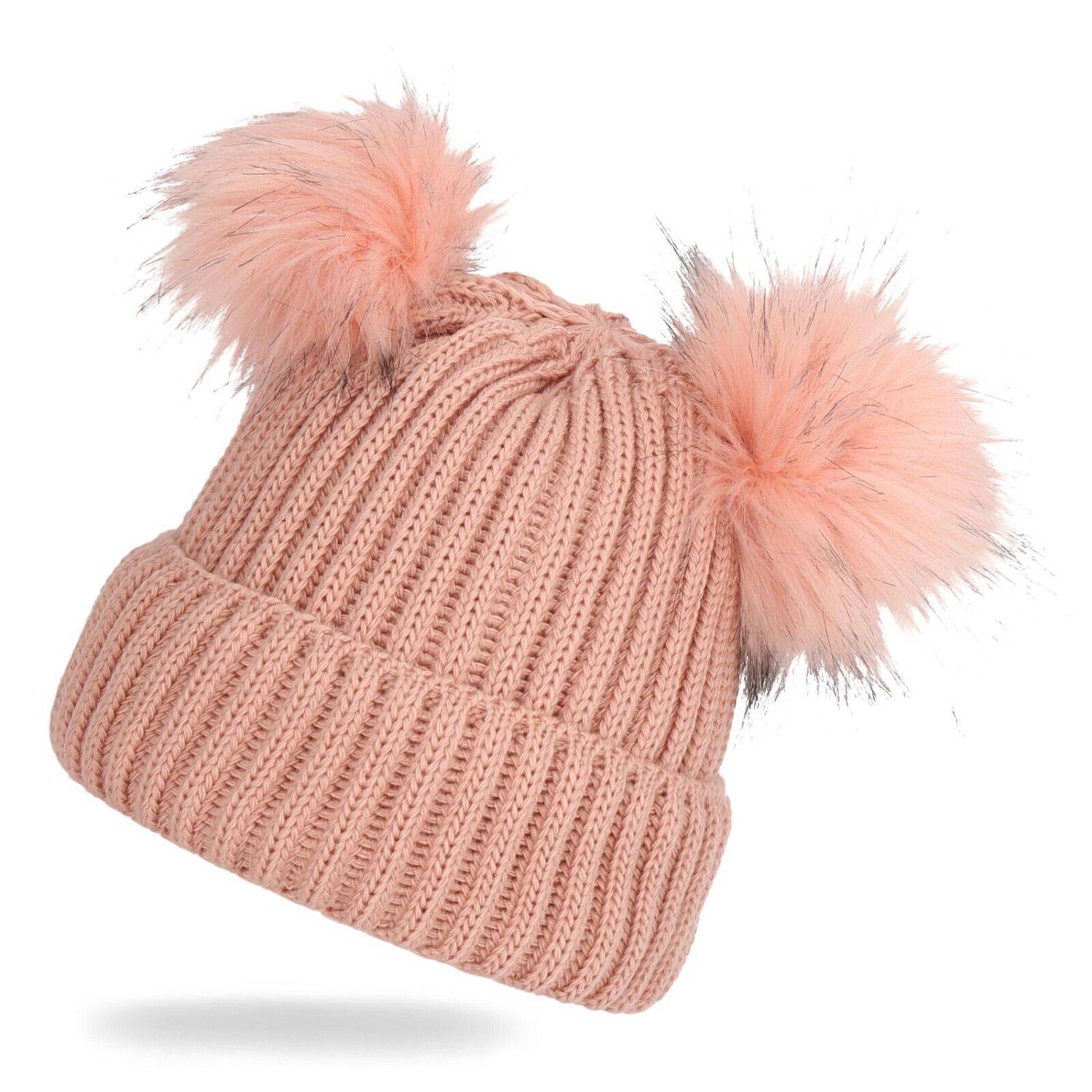 Wintermütze weicher Warmer Bommelmütze Strickmütze Herren Damen Unisex Rosa