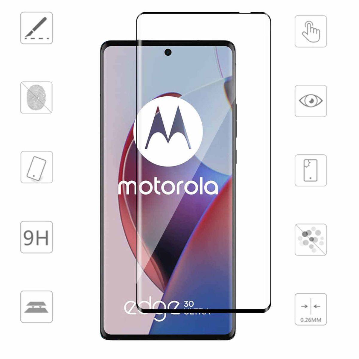 Für Motorola Edge 30 Ultra 4D Premium 0,3 mm H9 Curved Hart Glas Panzer Schwarz Folie Schutz Hülle Neu
