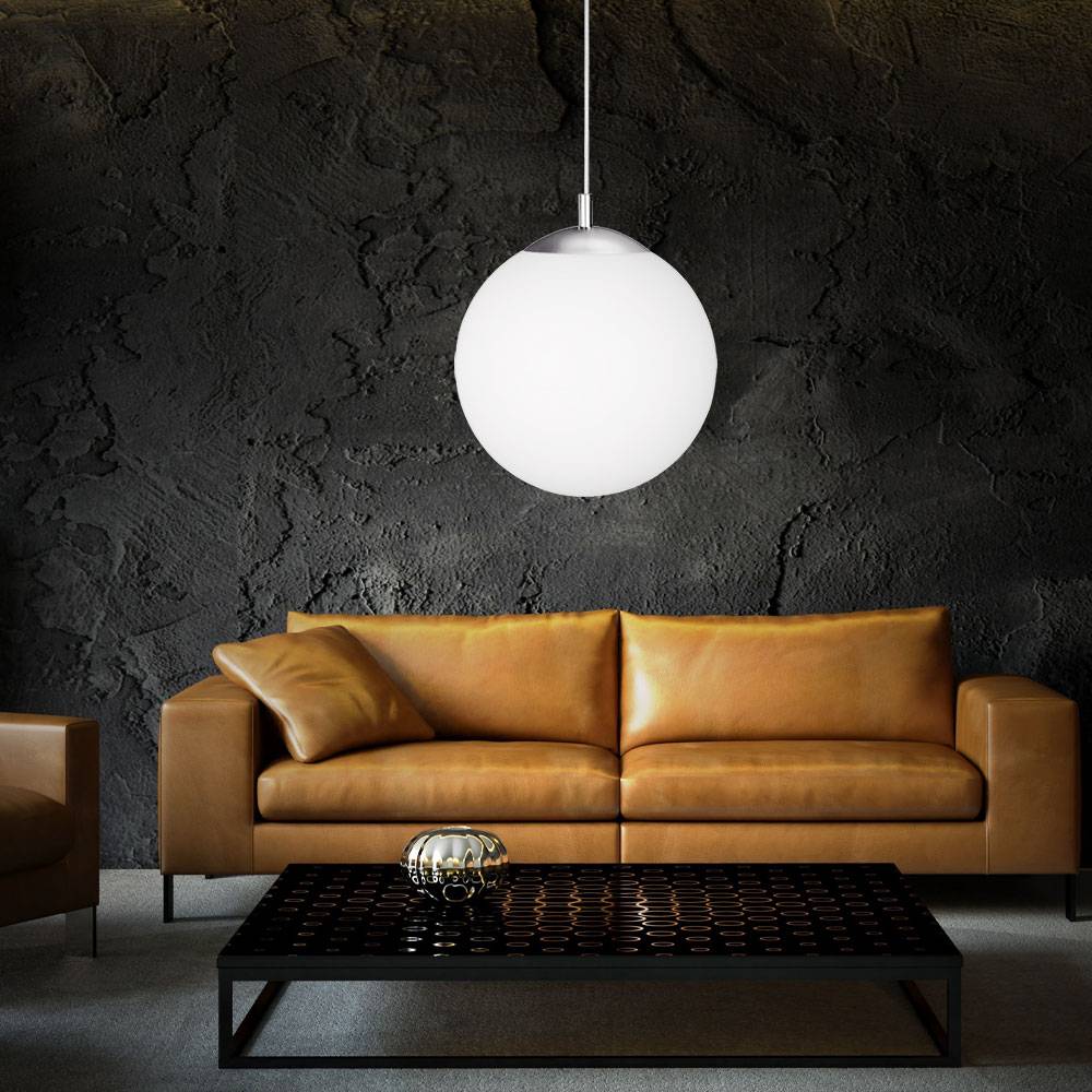 Pendellampe Hängeleuchte Hängelampe Esstischleuchte Wohnzimmer, Opalglas Metall Nickel matt Metall, 1x LED 320Lm 3000K, DxH 25x180cm