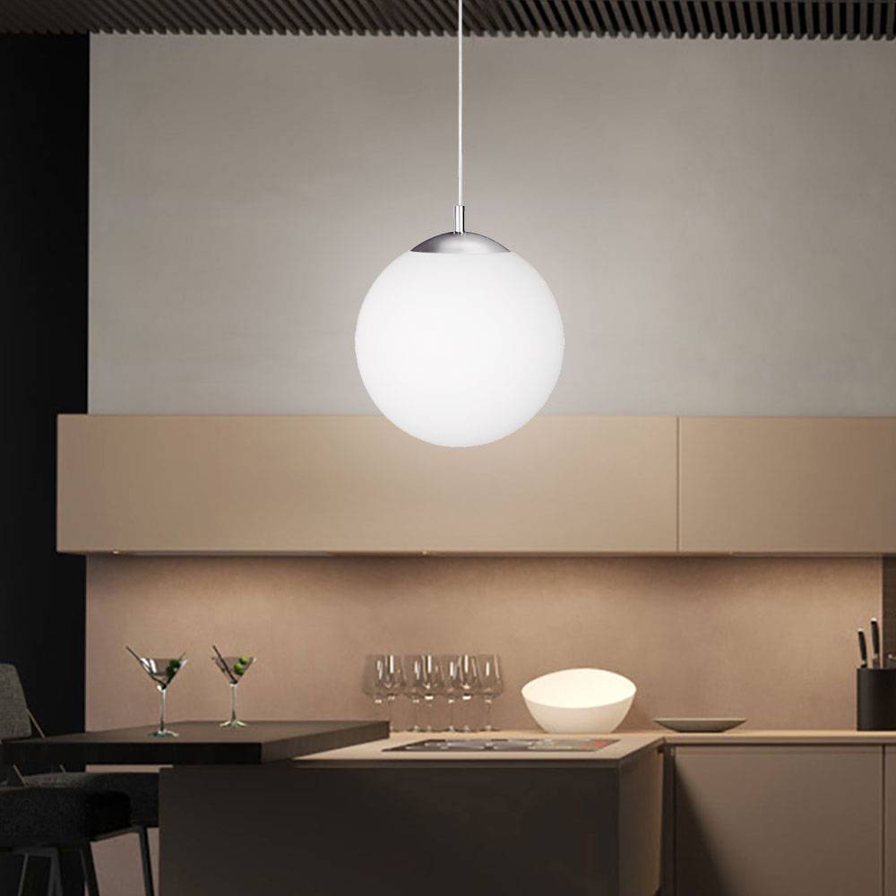 Pendellampe Hängeleuchte Hängelampe Esstischleuchte Wohnzimmer, Opalglas Metall Nickel matt Metall, 1x LED 320Lm 3000K, DxH 25x180cm