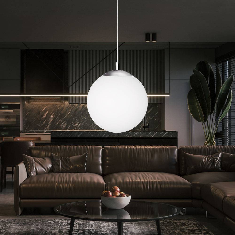 Pendellampe Hängeleuchte Hängelampe Esstischleuchte Wohnzimmer, Opalglas Metall Nickel matt Metall, 1x LED 320Lm 3000K, DxH 25x180cm