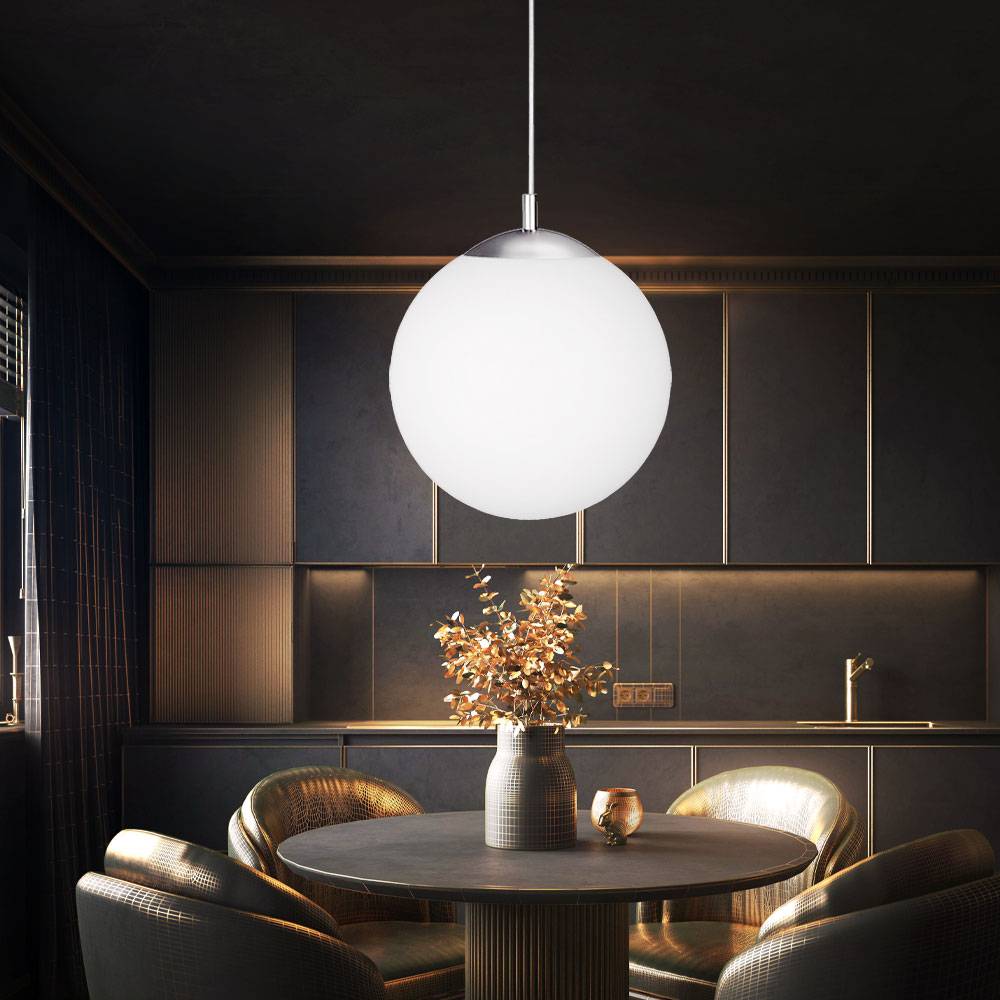 Pendellampe Hängeleuchte Hängelampe Esstischleuchte Wohnzimmer, Opalglas Metall Nickel matt Metall, 1x LED 320Lm 3000K, DxH 25x180cm