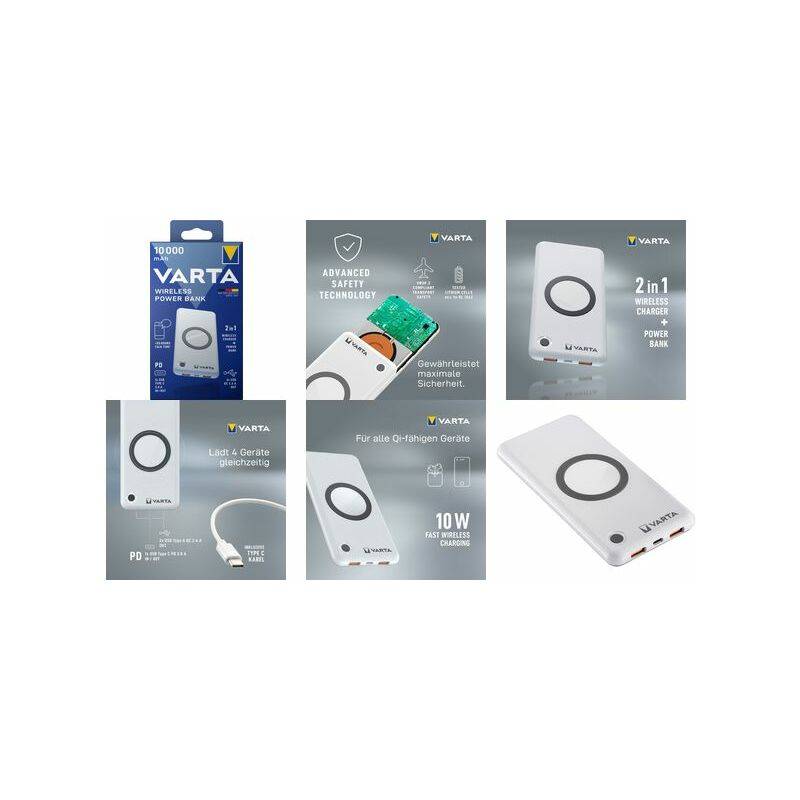 VARTA Zusatzakku "Wireless Power Bank", 15.000 mAh, weiß