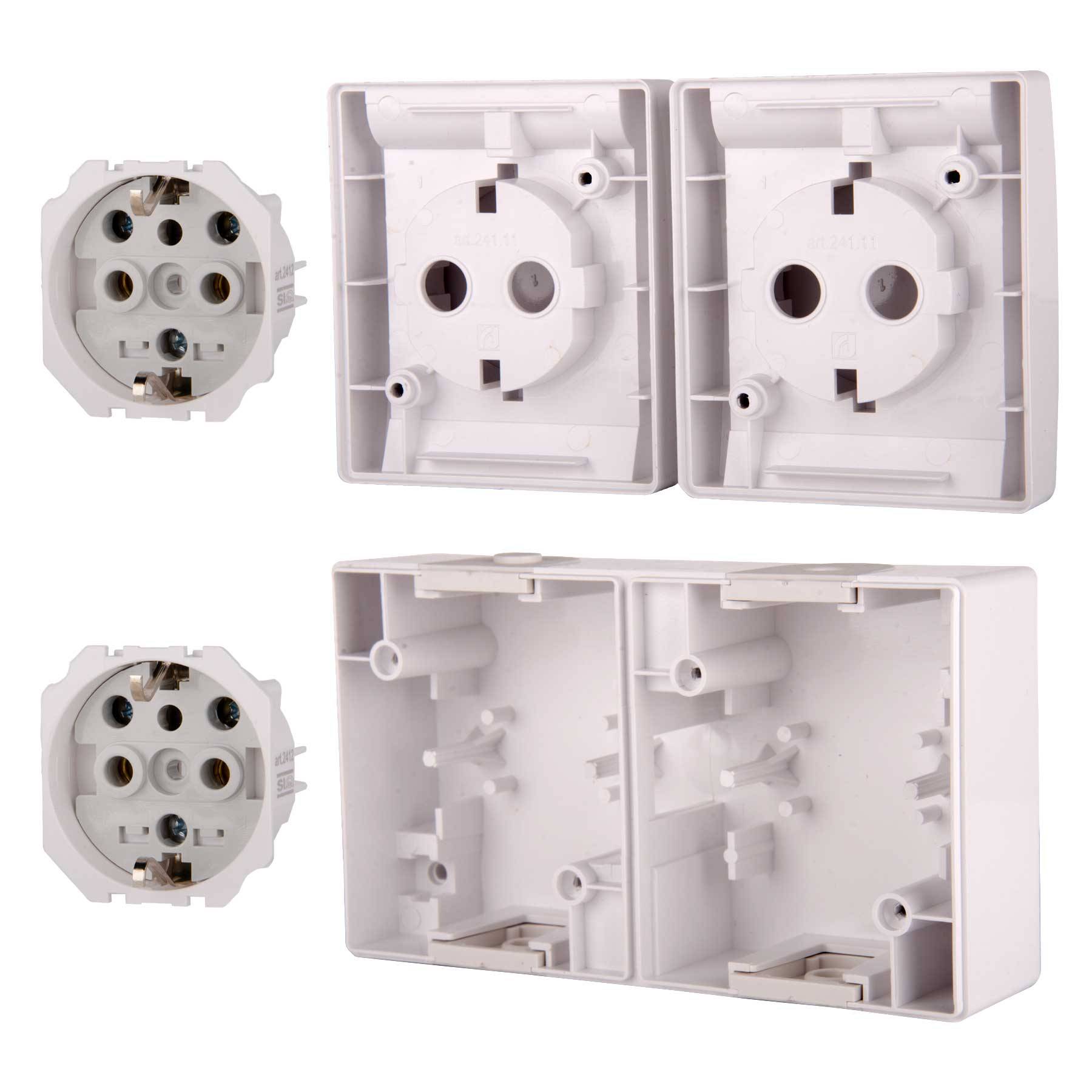 ALING-CONEL 2-fach Aufputz Schutzkontakt Steckdose mit Klappdeckel 16A/250V~ / IP44 - Weiß (10er Set)