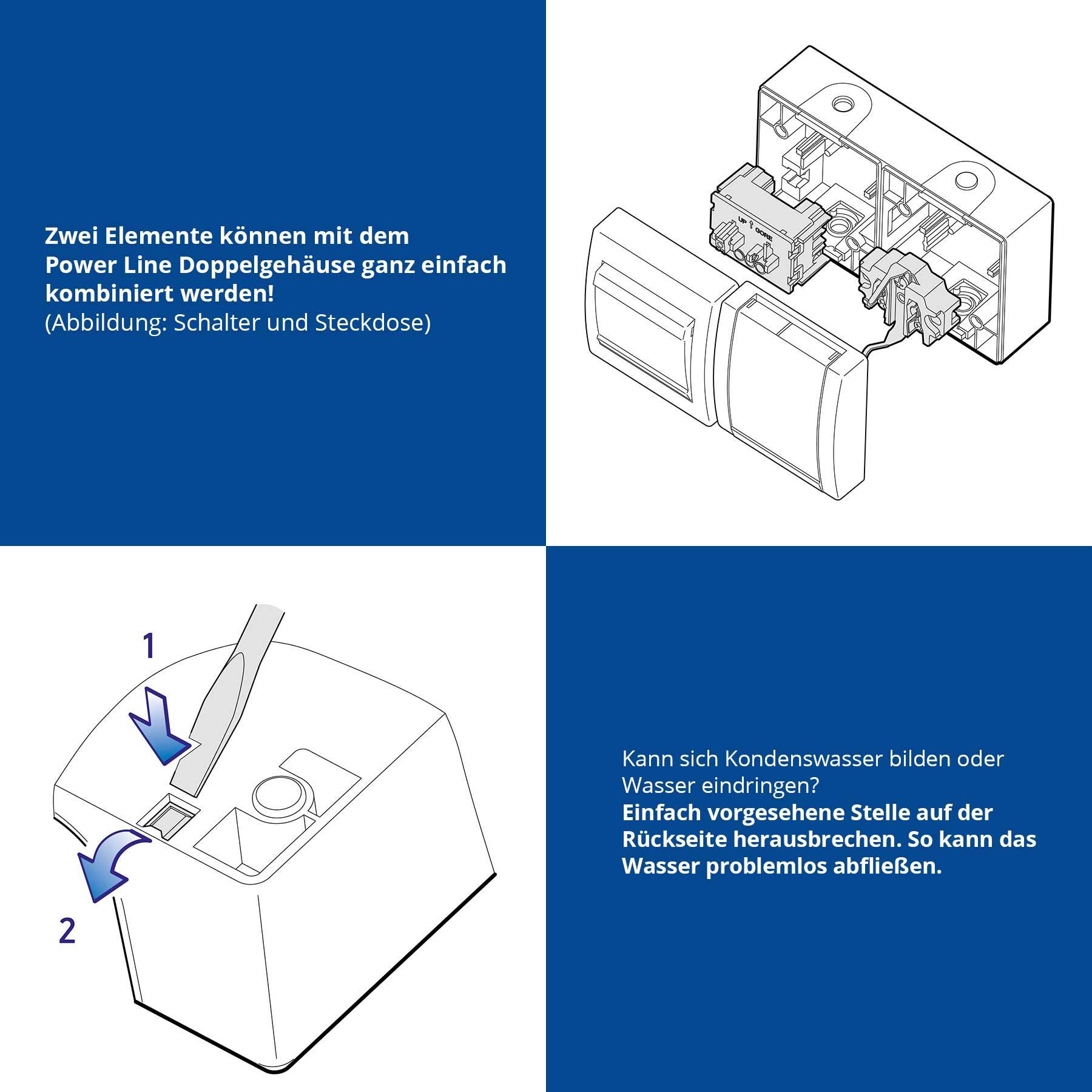 ALING-CONEL 2-fach Aufputz Schutzkontakt Steckdose mit Klappdeckel 16A/250V~ / IP44 - Weiß (10er Set)
