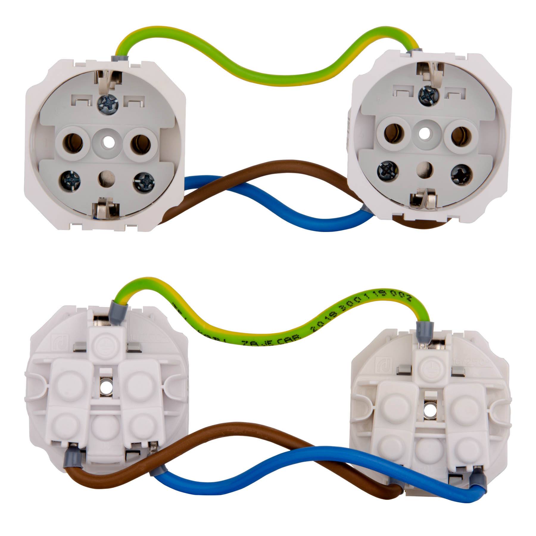 ALING-CONEL 2-fach Aufputz Schutzkontakt Steckdose mit Klappdeckel 16A/250V~ / IP44 (verdrahtet) - Weiß