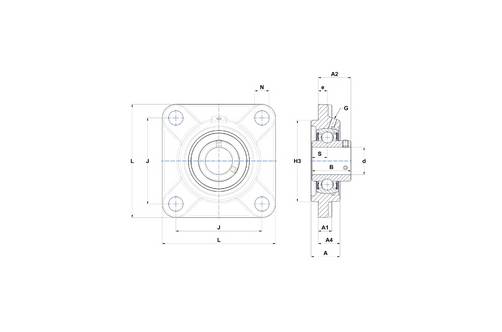 Flanschlager-Gehäuseeinheit UCFS318 90mm viereckig SNR