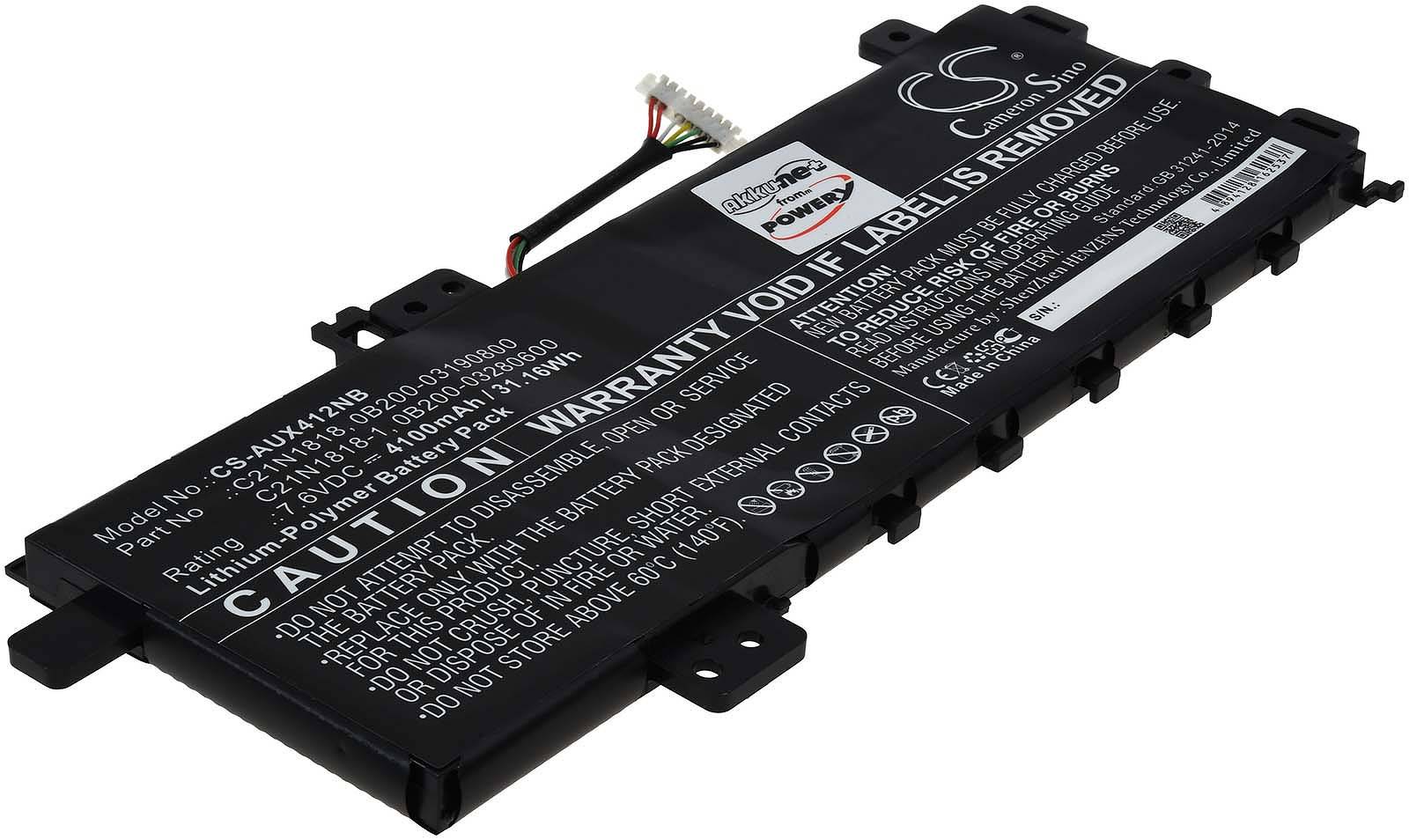 Powery Akku für Laptop Asus VivoBook 14 X412UB-EB039T, 7,7V, Li-Polymer