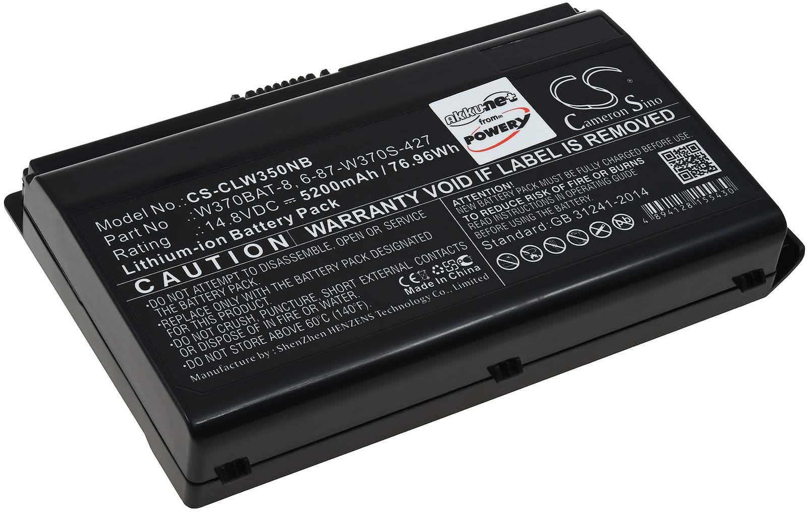 Powery Akku für Laptop Clevo W370ET, 14,8V, Li-Polymer