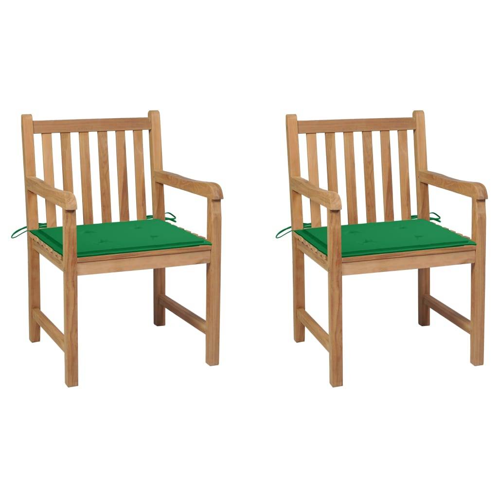 vidaXL Gartenstühle 2 Stk. mit Grünen Kissen Massivholz Teak