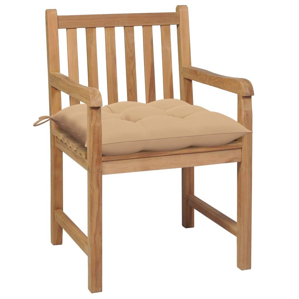 vidaXL Gartenstühle 2 Stk. mit Beige Kissen Massivholz Teak