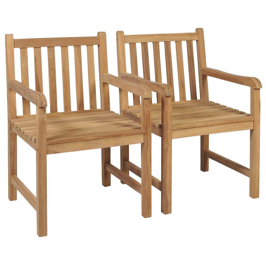 vidaXL Gartenstühle 2 Stk. mit Grauen Kissen Massivholz Teak