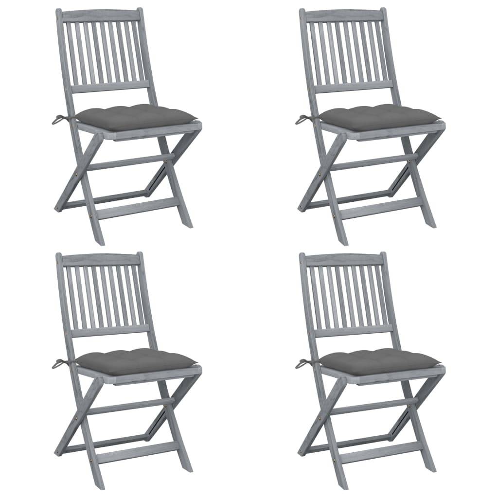 vidaXL Klappbare Gartenstühle 4 Stk. mit Kissen Massivholz Akazie