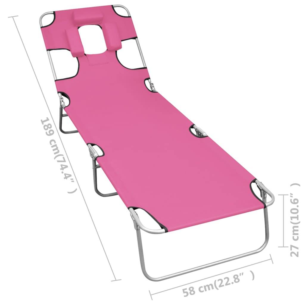 vidaXL Klappbare Sonnenliege mit Kopfkissen Stahl Magento Rosa