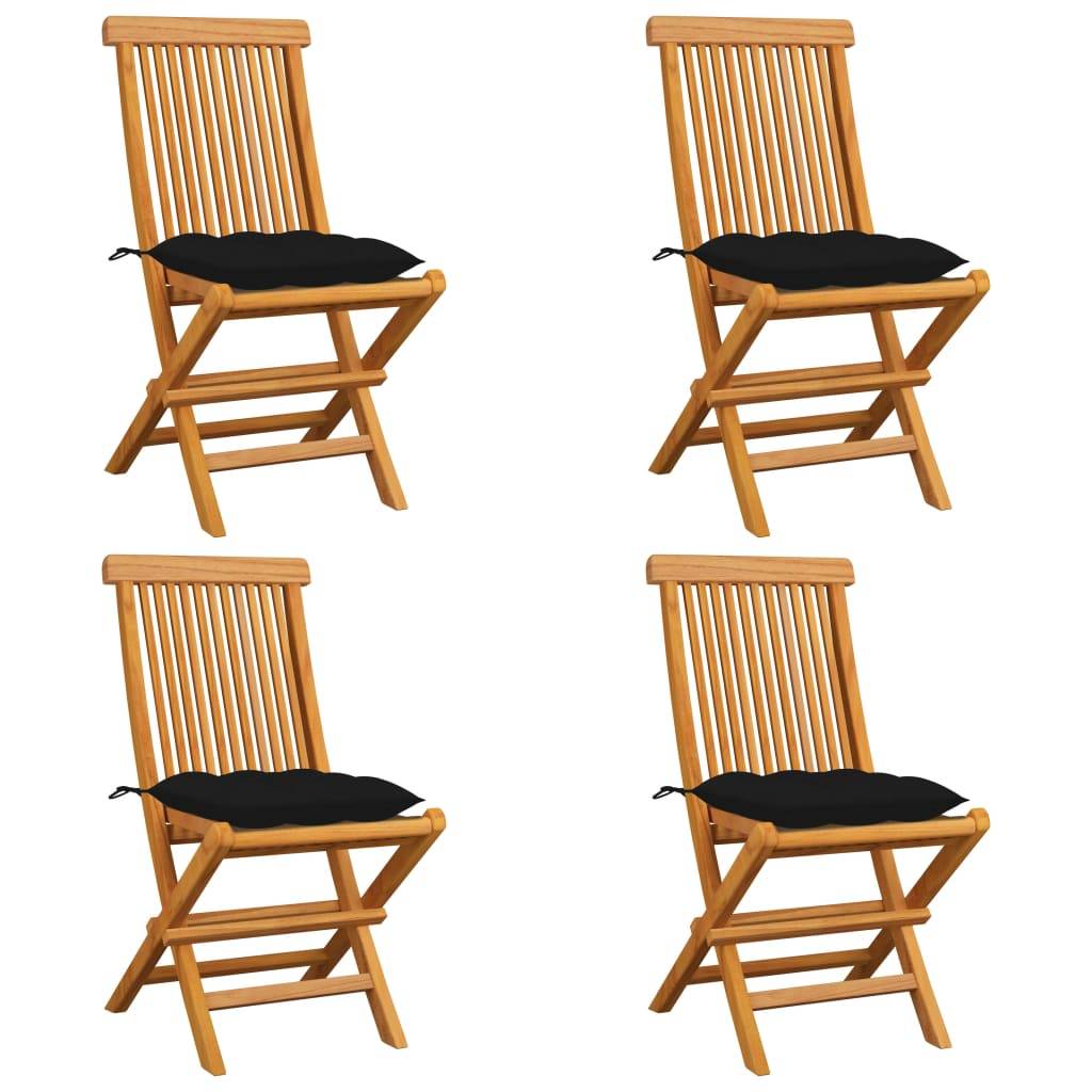 vidaXL Gartenstühle mit Schwarzen Kissen 4 Stk. Massivholz Teak