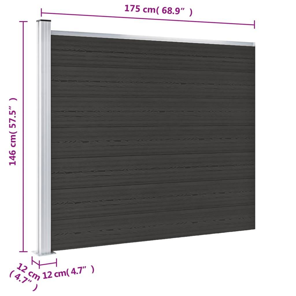 vidaXL Zaunelement WPC 175x146 cm Schwarz