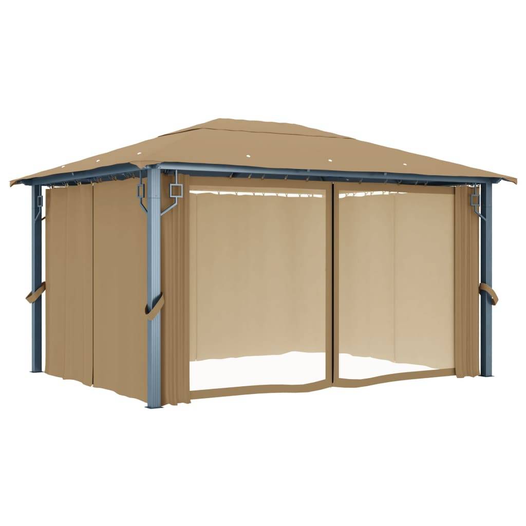 vidaXL Pavillon mit Vorhang 400x300 cm Taupe Aluminium