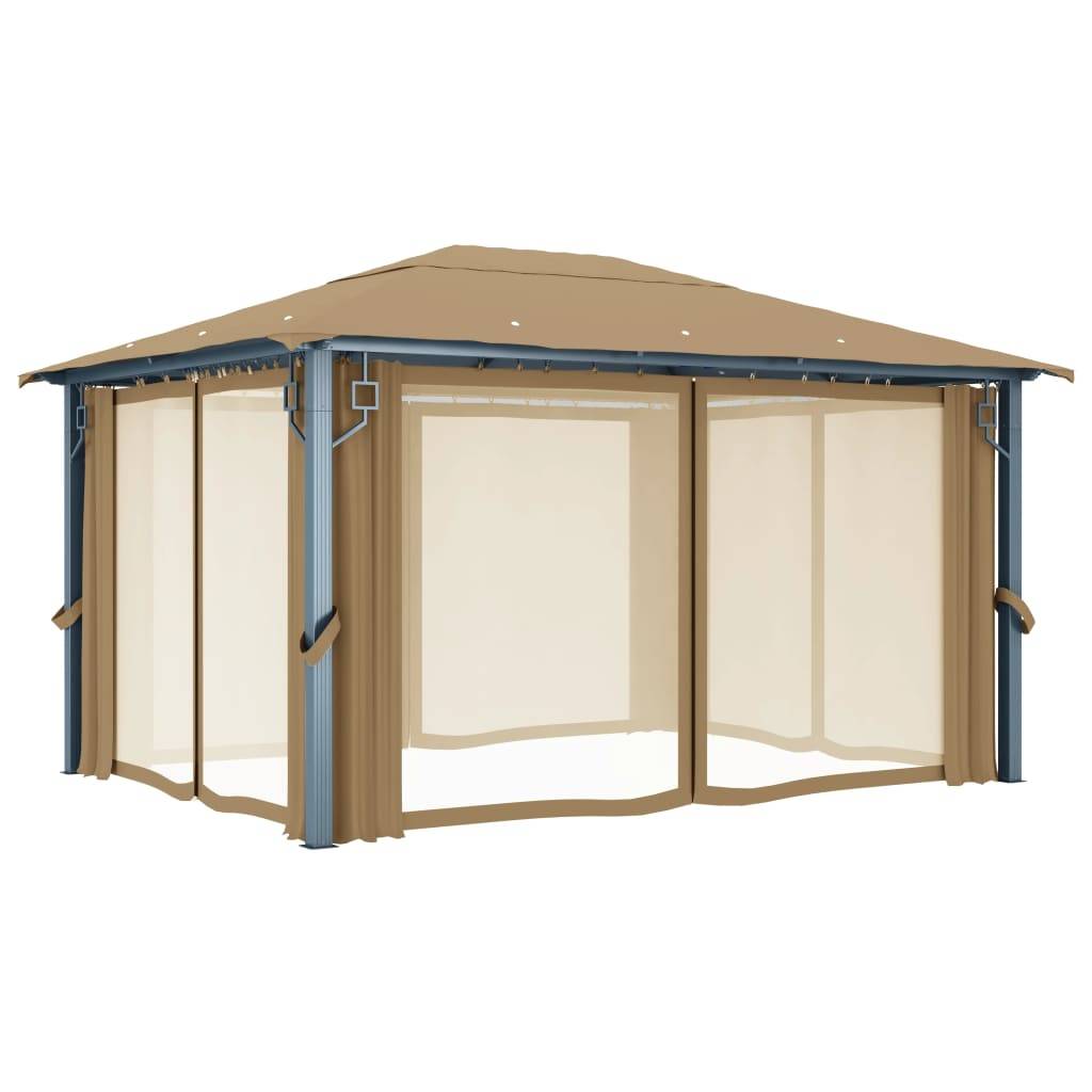 vidaXL Pavillon mit Vorhang 400x300 cm Taupe Aluminium