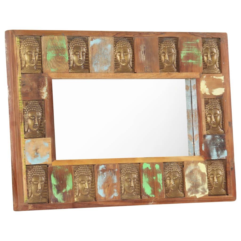 vidaXL Spiegel mit Buddha-Verzierung 80x50 cm Recyceltes Massivholz