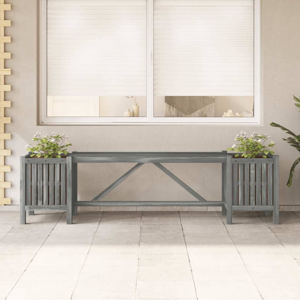 vidaXL Gartenbank mit 2 Pflanzkübeln 150 cm Massivholz Akazie Grau