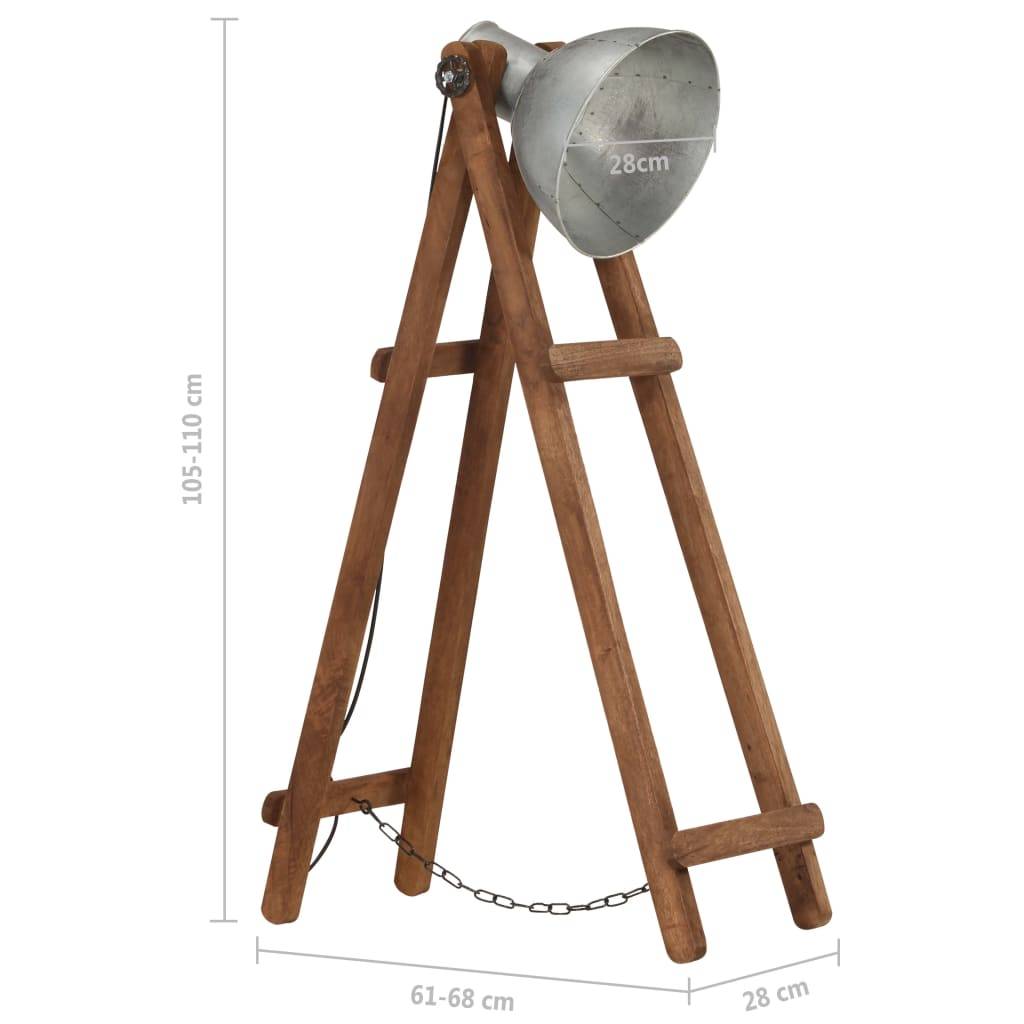 vidaXL Stehlampe Silbern E27 Mango Massivholz
