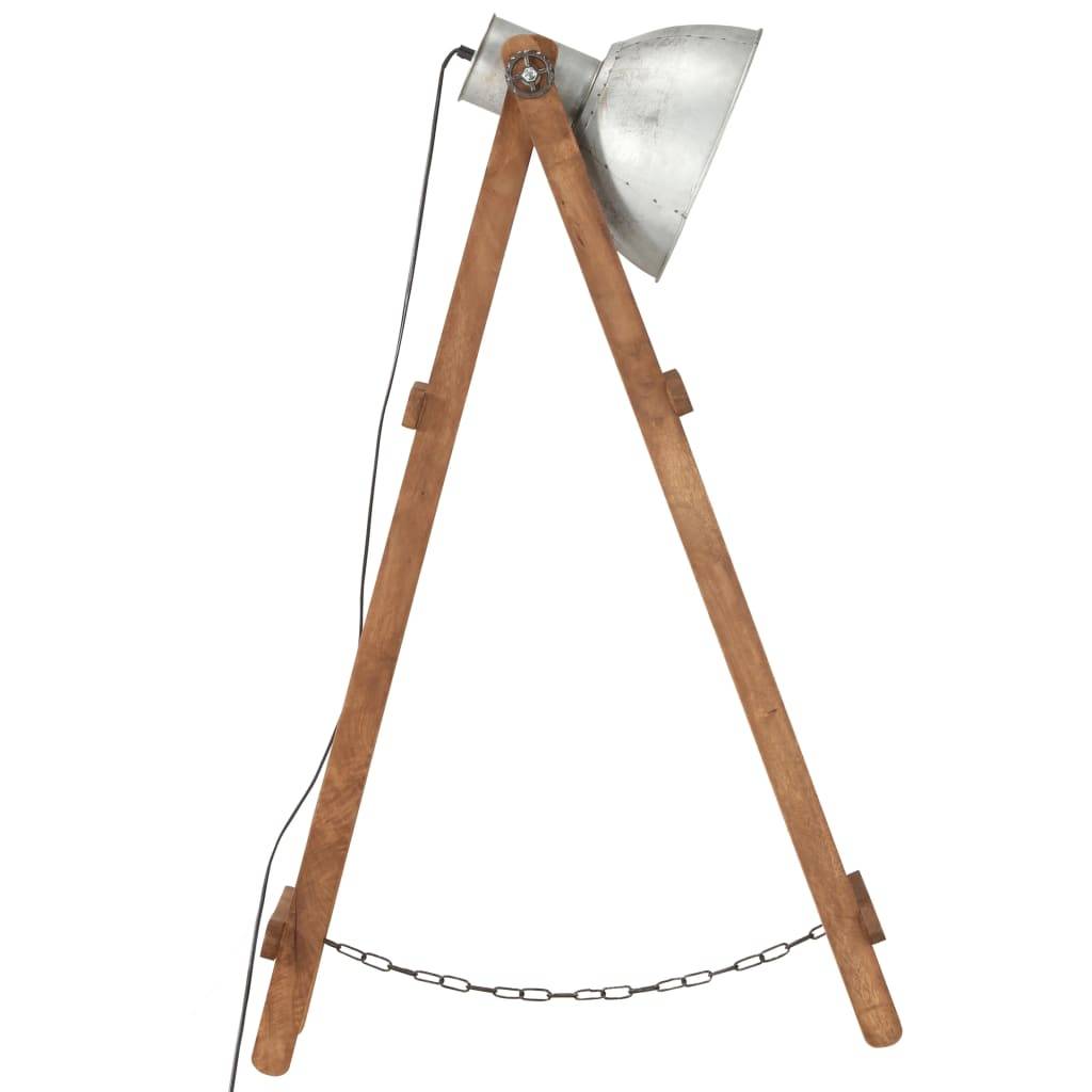 vidaXL Stehlampe Silbern E27 Mango Massivholz