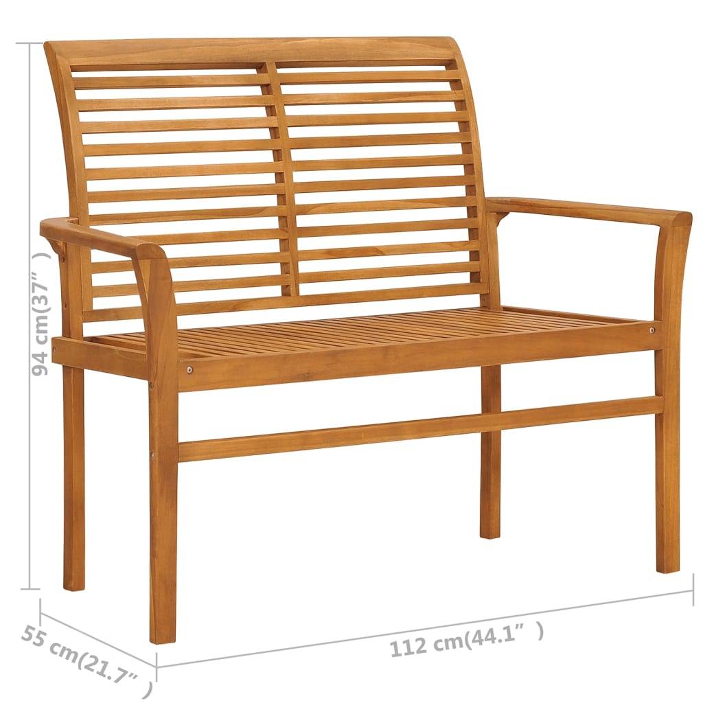 vidaXL Gartenbank mit Hellgrüner Auflage 112 cm Massivholz Teak