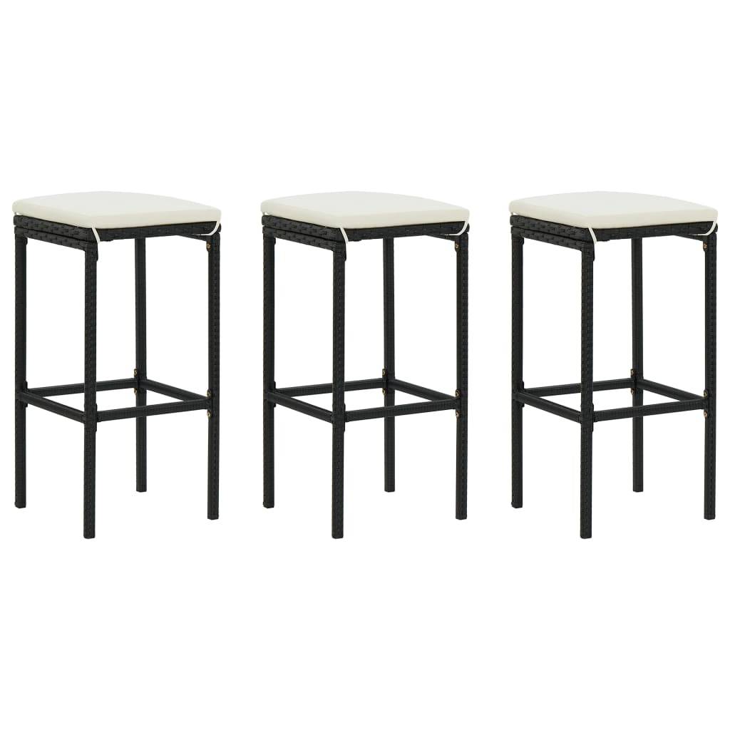 vidaXL Barhocker mit Kissen 3 Stk. Schwarz Poly Rattan