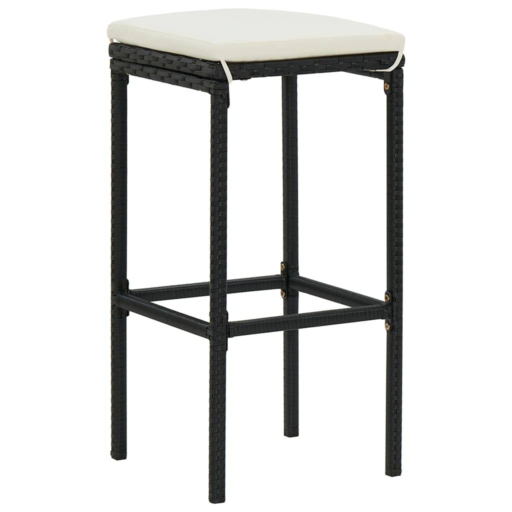 vidaXL Barhocker mit Kissen 3 Stk. Schwarz Poly Rattan