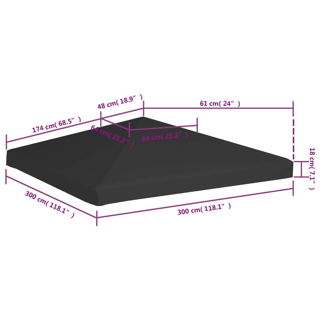vidaXL Pavillondach 270 g/m² 3x3 m Schwarz