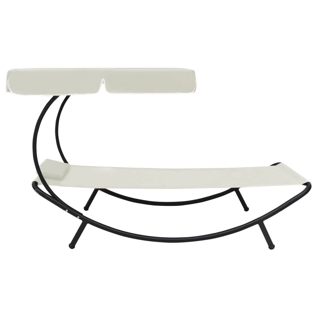 vidaXL Garten-Sonnenliege mit Sonnendach & Kissen Cremeweiß